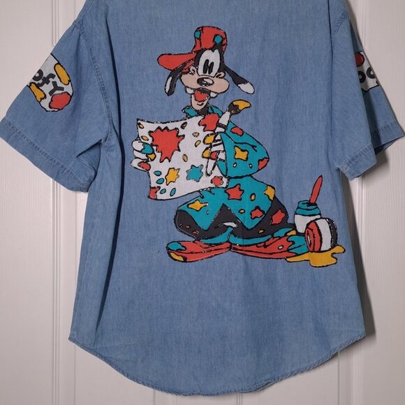VINTAGE Painter Goofy USED Women's Jersey Shirt (S, Denim, Handmade, Disney) PM - Picture 6 of 11
